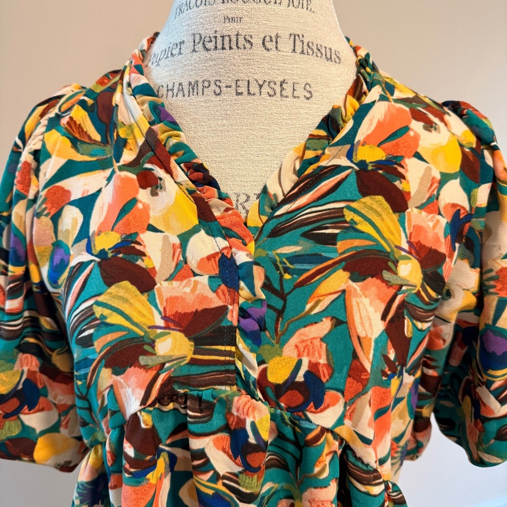 Haptics Women's Frill Floral Puff Sleeve Peplum‎ Blouse Size M - Picture 2 of 6